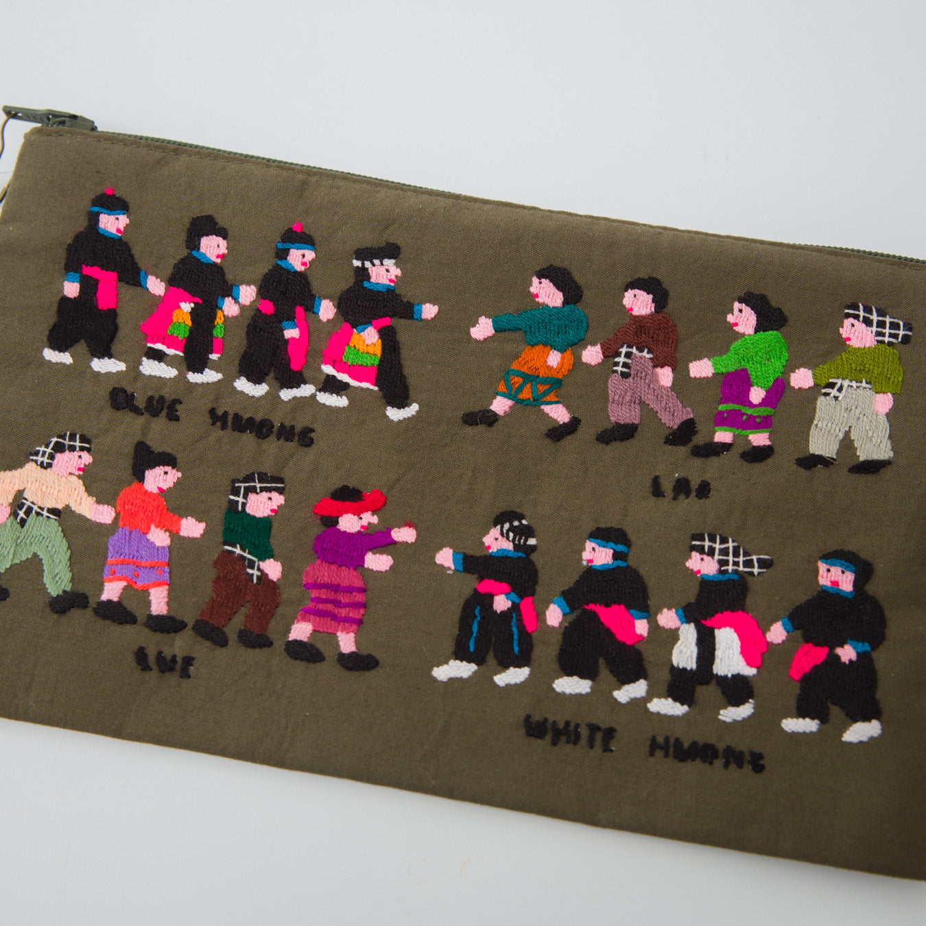 thuadin-モン族刺繍ポーチ(大)-people-カーキ