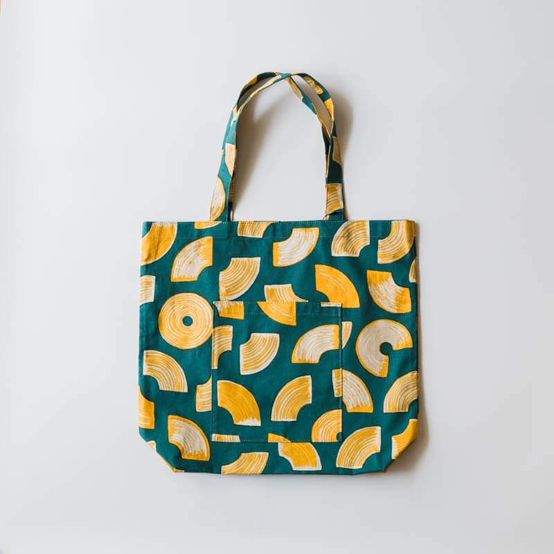 gochisou-Square tote bag-Baumkuchen-green/blue/gray
