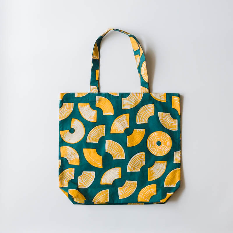 gochisou-Square tote bag-Baumkuchen-green/blue/gray
