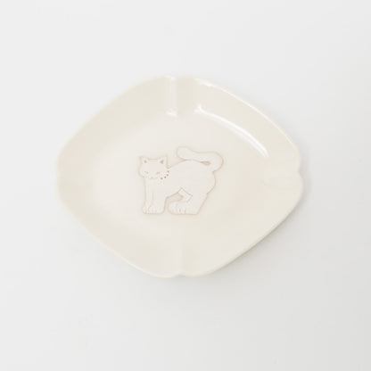 竹村聡子-銀獣豆皿「ねこ-白」