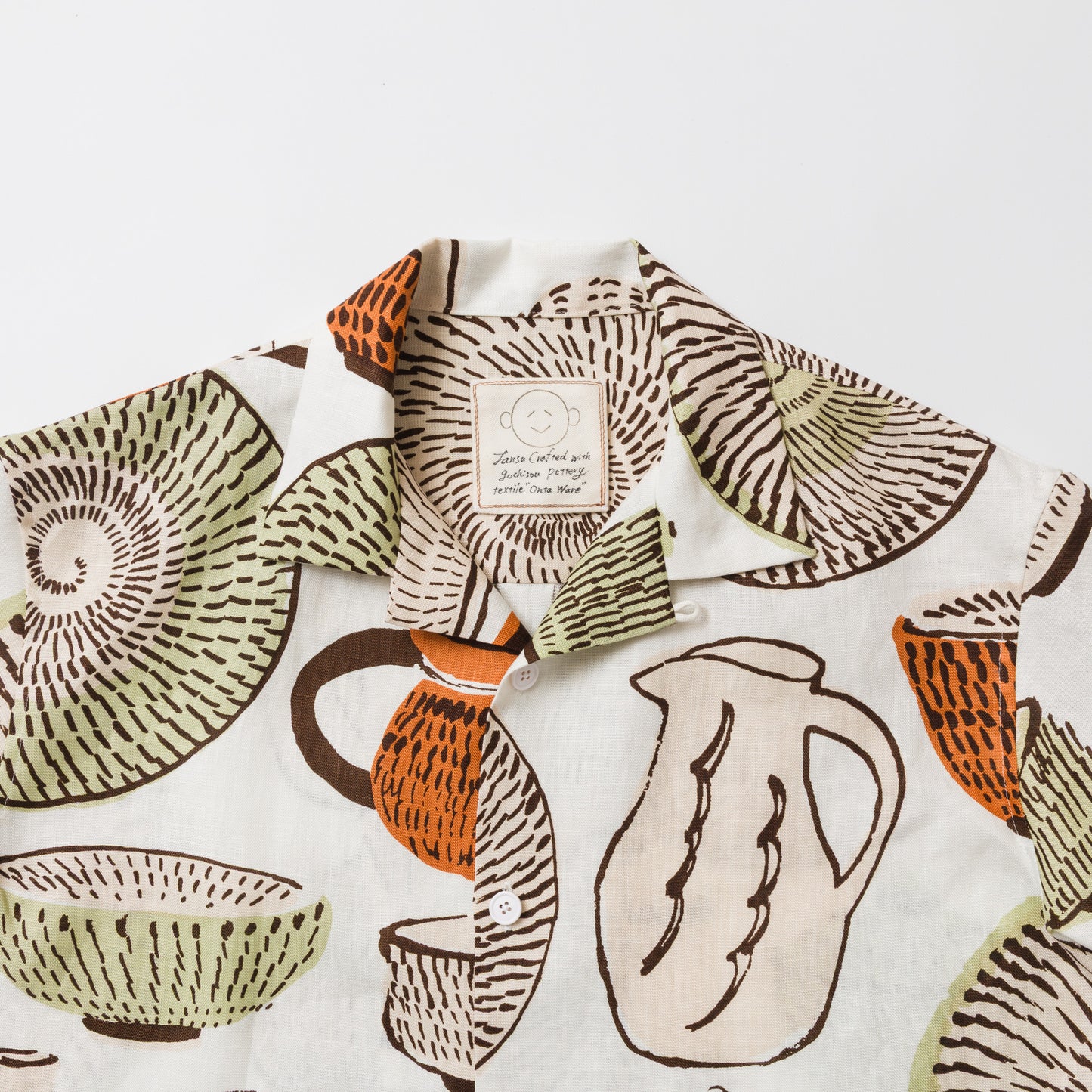 TANSU-半袖オープンカラーシャツ-gochisou textile “小鹿田焼”
