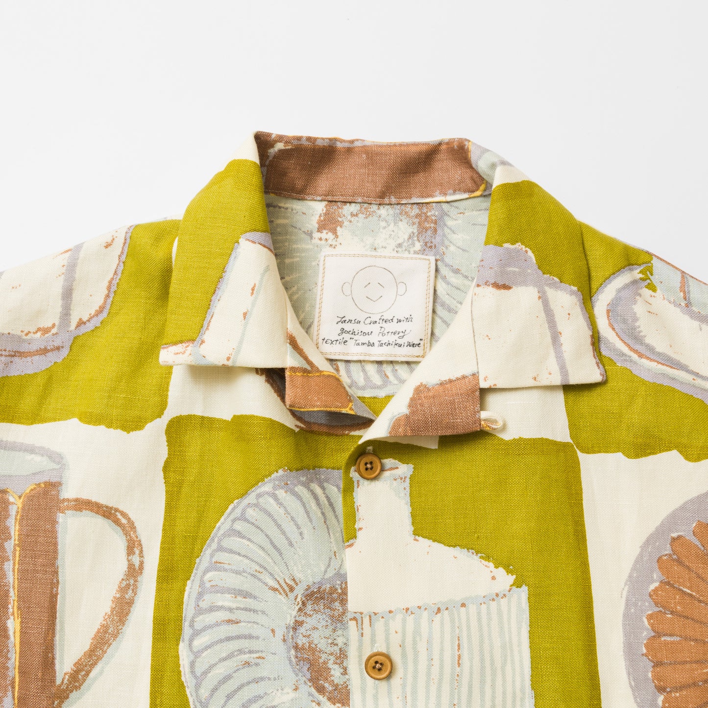 TANSU-半袖オープンカラーシャツ-gochisou textile “丹波立杭焼"