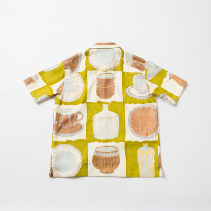 TANSU-半袖オープンカラーシャツ-gochisou textile “丹波立杭焼"