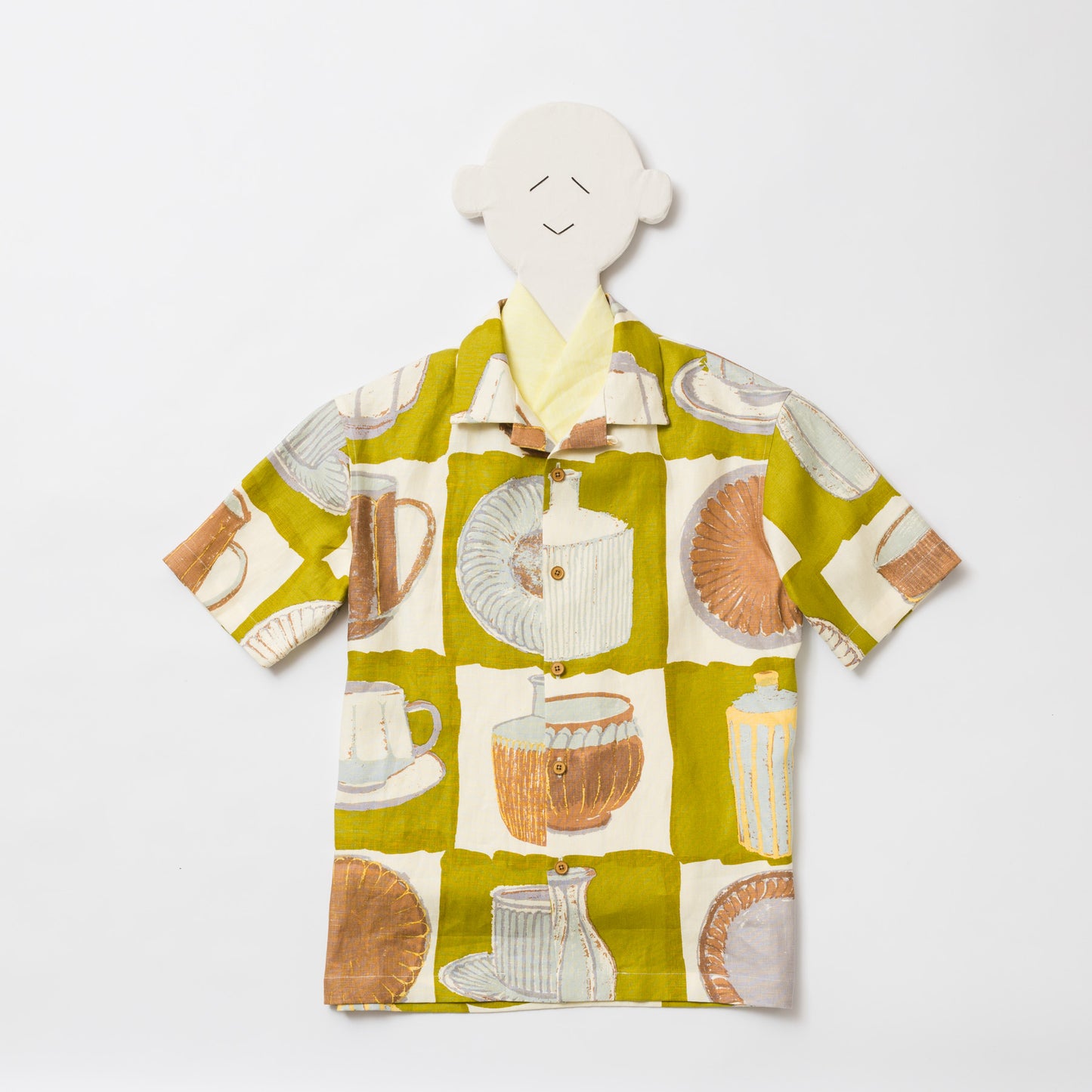 TANSU-半袖オープンカラーシャツ-gochisou textile “丹波立杭焼"