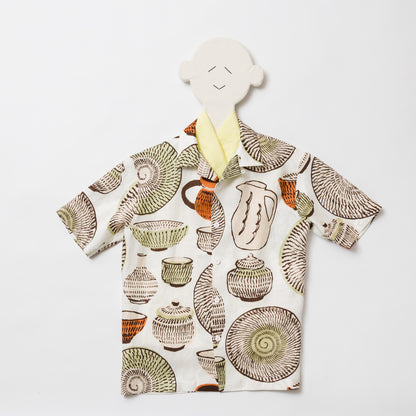 TANSU-半袖オープンカラーシャツ-gochisou textile “小鹿田焼”