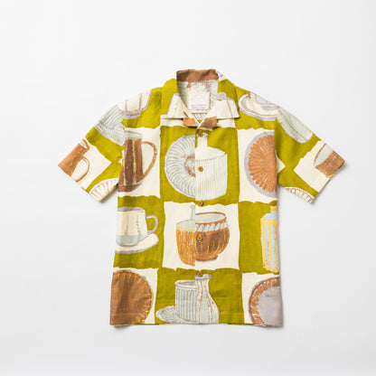 TANSU-半袖オープンカラーシャツ-gochisou textile “丹波立杭焼"