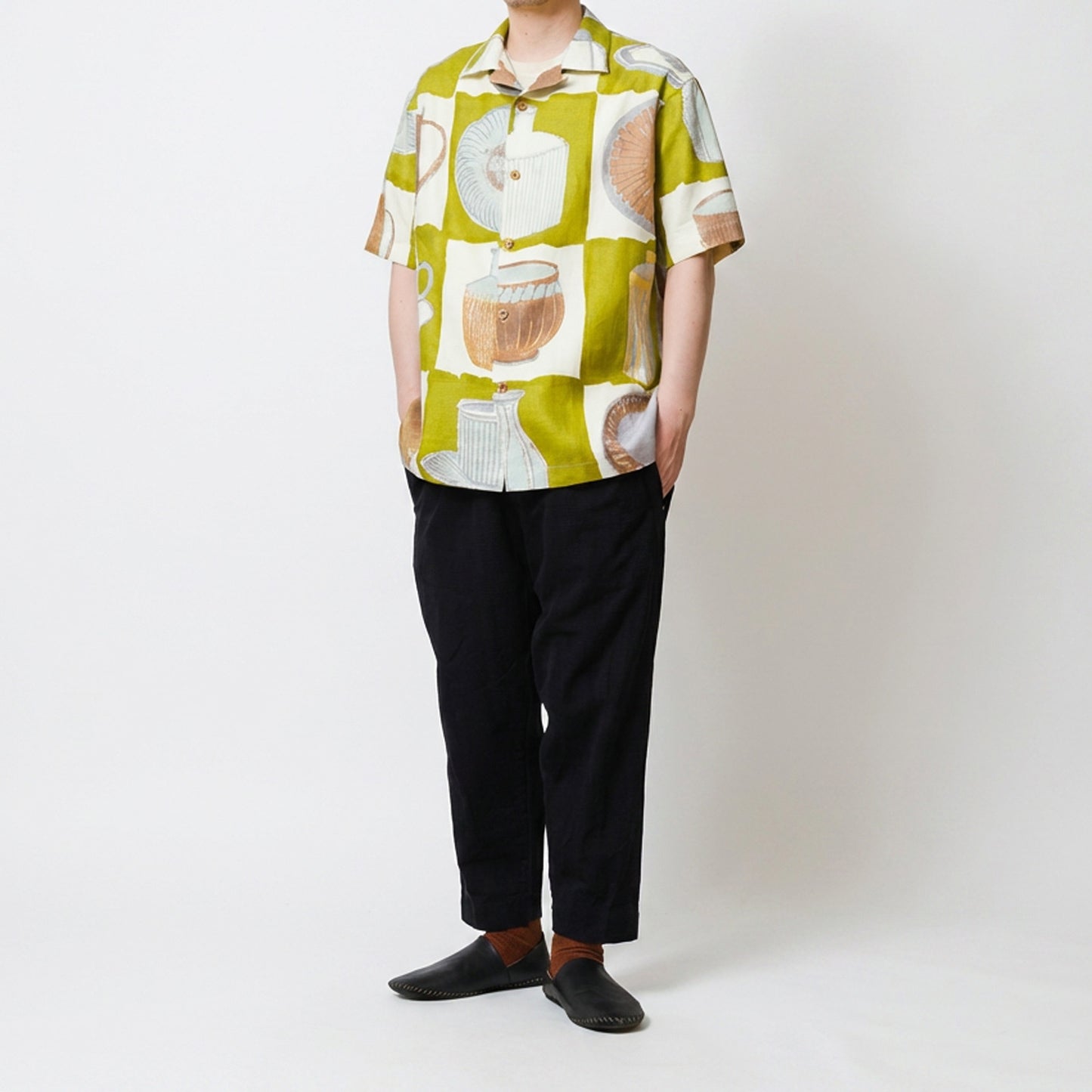 TANSU-半袖オープンカラーシャツ-gochisou textile “丹波立杭焼"