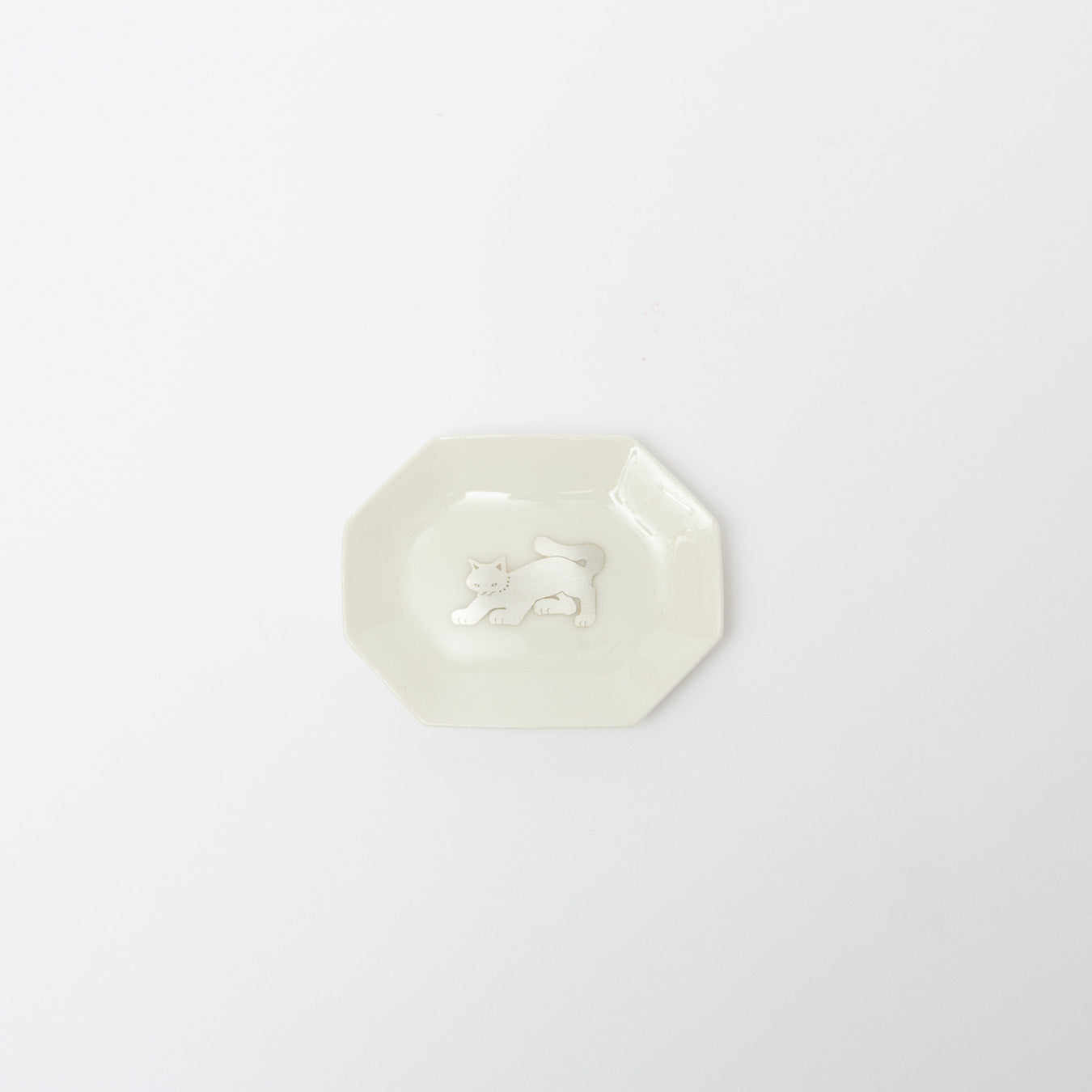 竹村聡子-銀獣豆皿「ネコ-白-c」