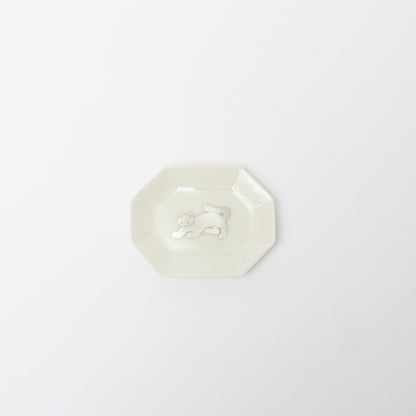 竹村聡子-銀獣豆皿「ネコ-白-c」