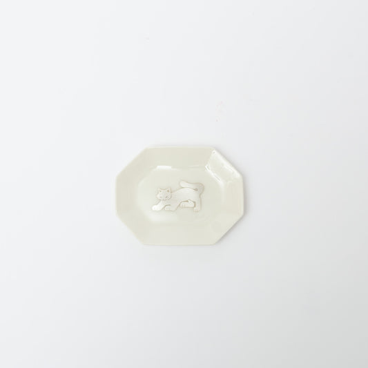 竹村聡子-銀獣豆皿「ネコ-白-c」
