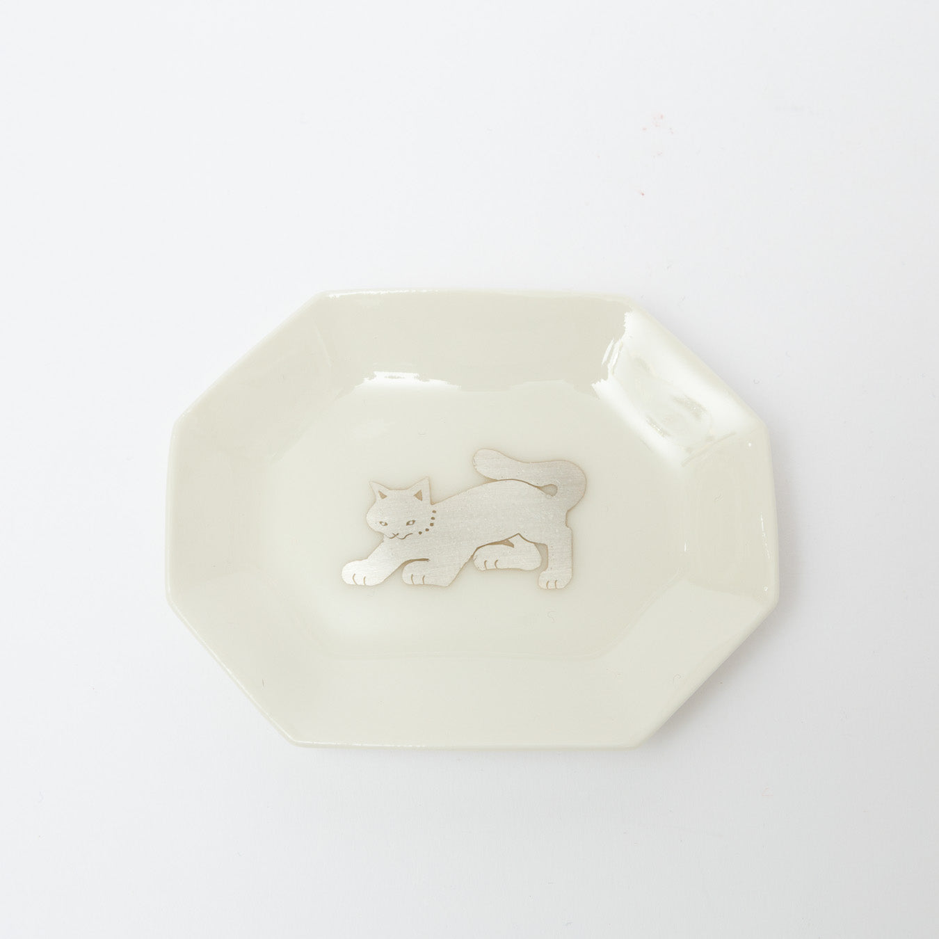 竹村聡子-銀獣豆皿「ネコ-白-c」