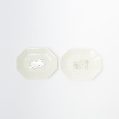 竹村聡子-銀獣豆皿「ネコ-白-c」