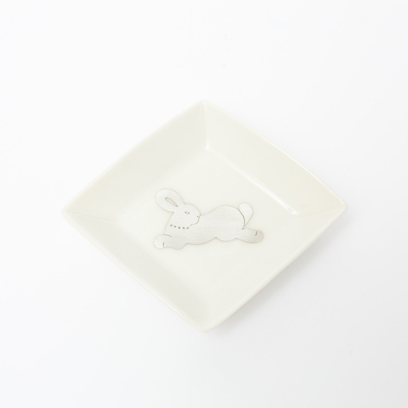 竹村聡子-銀獣豆皿「ウサギ-白-d」