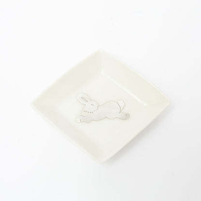 竹村聡子-銀獣豆皿「ウサギ-白-d」