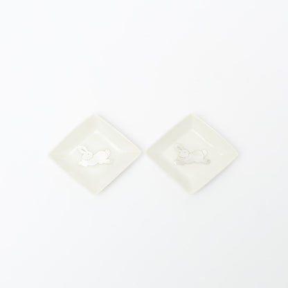 竹村聡子-銀獣豆皿「ウサギ-白-d」