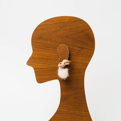 kitona-【片耳】白うさぎファー(左)-イヤリング