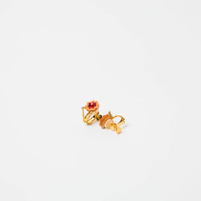 kitona-耳飾り-プリーツフラワーSS【チェーン】-ガーネット-イヤリング