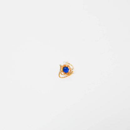 kitona-イヤカフ-プリーツフラワーSS（チェーン付）-ラピスラズリ