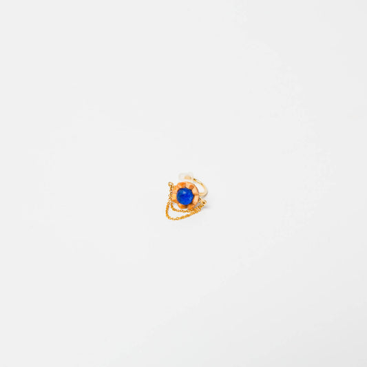 kitona-イヤカフ-プリーツフラワーSS（チェーン付）-ラピスラズリ