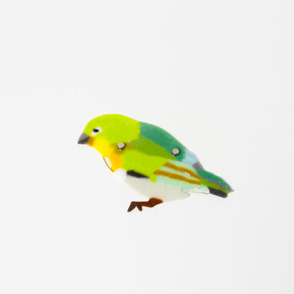 荒井美乃里-ガラスの壁飾り「メジロ」