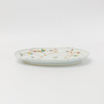 中町いずみ-8寸オーバル皿 色絵ボタニカA