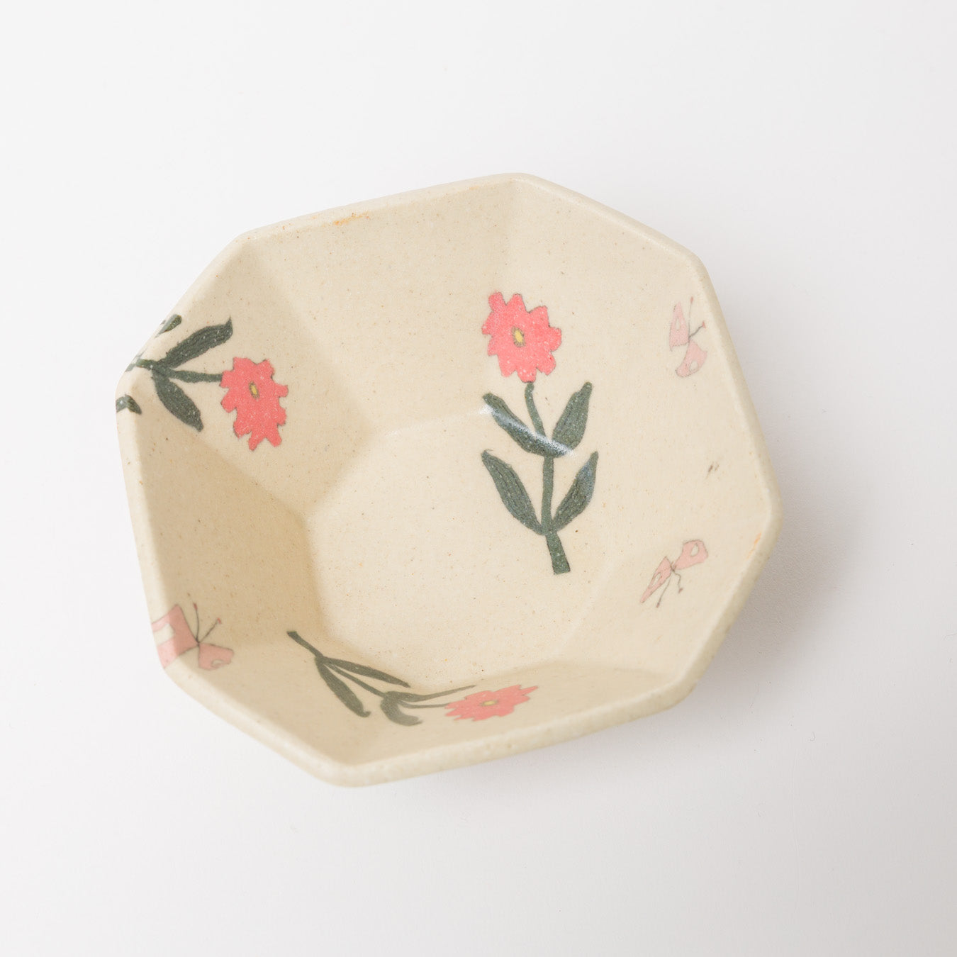 田中ちあき-花とチョウ小鉢・白