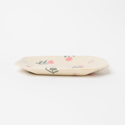 田中ちあき-花とチョウ八角皿・白