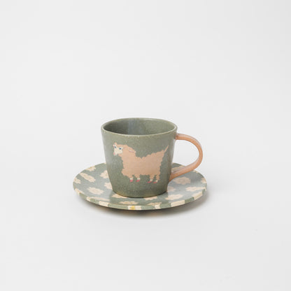 田中ちあき-フラワーパターン5寸皿・緑