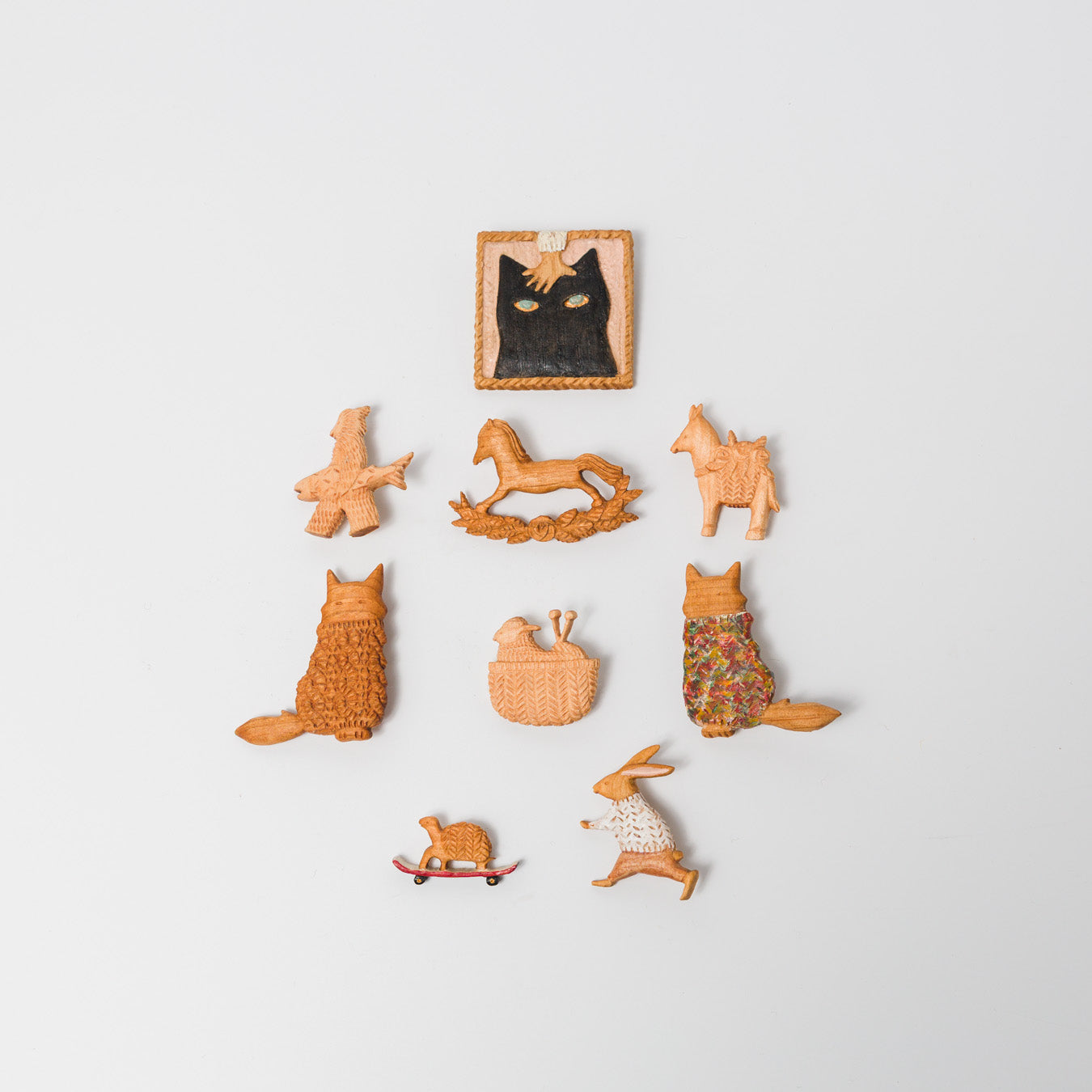 トリノコ-木のブローチ-ねこ-color knit